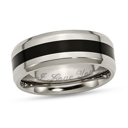 8.0mm Engravable Wedding Band in Titanium with Black Enamel Inlay (1 Line