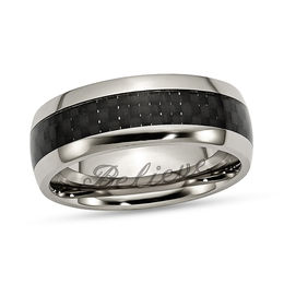 8.0mm Engravable Wedding Band in Titanium with Carbon fibre Inlay (1 Line)