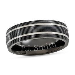 Edward Mirell Men's 7.0mm Engravable Double Groove Striped Wedding Band in Two-Tone Titanium (1 Line)