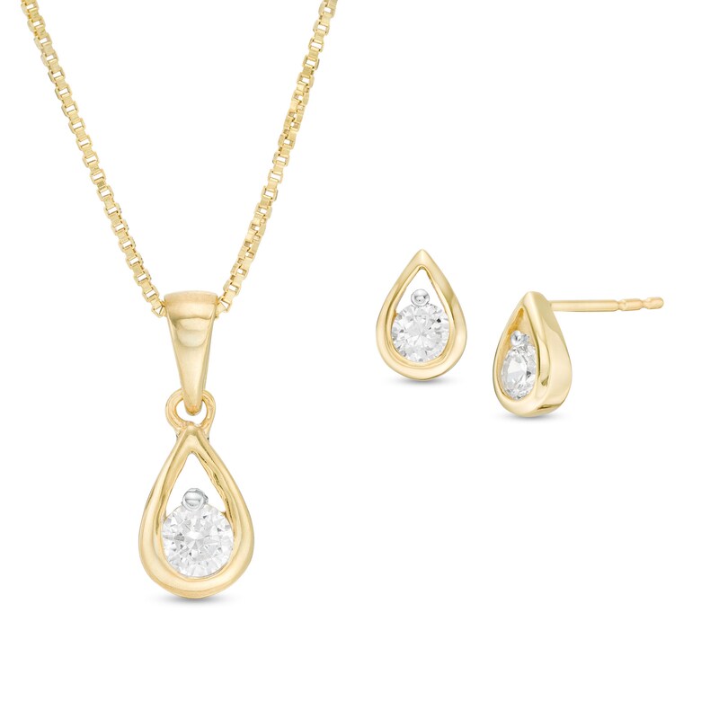 0.45 CT. T.W. Diamond Solitaire Teardrop Pendant and Stud Earrings Set in 10K Gold