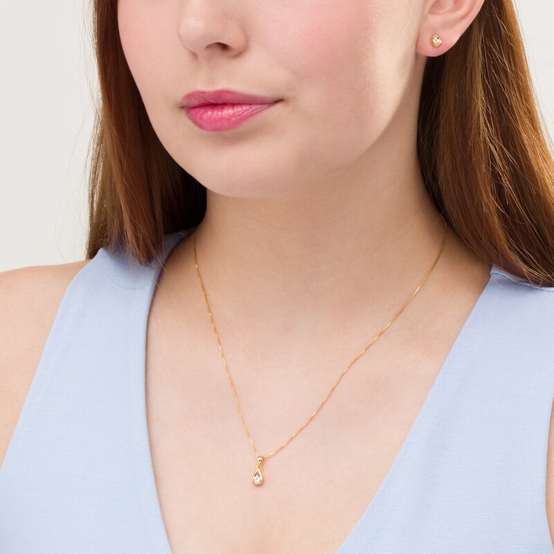 Main Image 2 of 0.45 CT. T.W. Diamond Solitaire Teardrop Pendant and Stud Earrings Set in 10K Gold