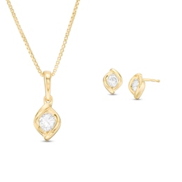 0.45 CT. T.W. Diamond Channel-Set Solitaire Twist Flame Pendant and Stud Earrings Set in 10K Gold