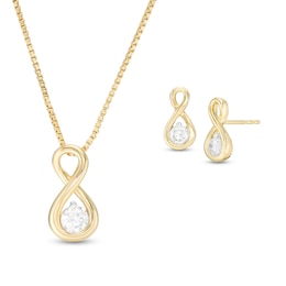 0.45 CT. T.W. Diamond Solitaire Infinity Pendant and Stud Earrings Set in 10K Gold