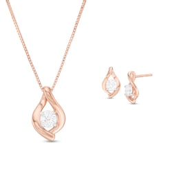 0.45 CT. T.W. Diamond Solitaire Flame Pendant and Stud Earrings Set in 10K Rose Gold