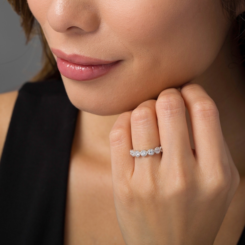 Main Image 2 of 0.45 CT. T.W. Diamond Frame Seven Stone Vintage-Style Stackable Band in 10K White Gold