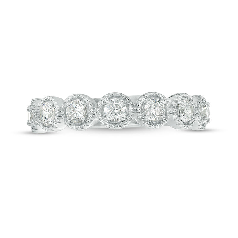 Main Image 4 of 0.45 CT. T.W. Diamond Frame Seven Stone Vintage-Style Stackable Band in 10K White Gold