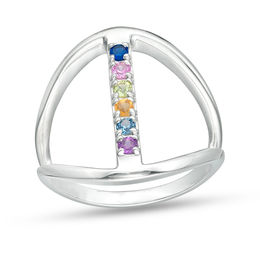 Mother's Birthstone Linear Bar Open Shank Ring (3-7 Stones)