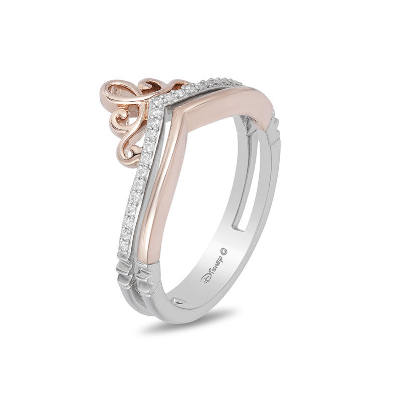 Enchanted Disney Princess 0.085 CT. T.W. Diamond Tiara Stacked Ring in Sterling Silver and 10K Rose Gold