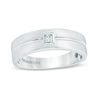 Thumbnail Image 1 of Vera Wang Love Collection Men’s 0.07 CT. Square Diamond Solitaire Centre Groove Wedding Band in 14K White Gold