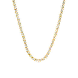 1.00 CT. T.W. Diamond Two-Stone &quot;S&quot; Curve Tennis Necklace in Sterling Silver with Yellow Rhodium - 17&quot;