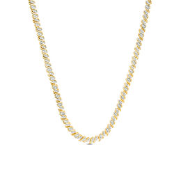 1.00 CT. T.W. Diamond Two-Stone "S" Curve Tennis Necklace in Sterling Silver with Yellow Rhodium - 17"