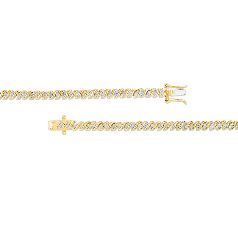 Main Image 3 of 1.00 CT. T.W. Diamond Two-Stone "S" Curve Tennis Necklace in Sterling Silver with Yellow Rhodium - 17"