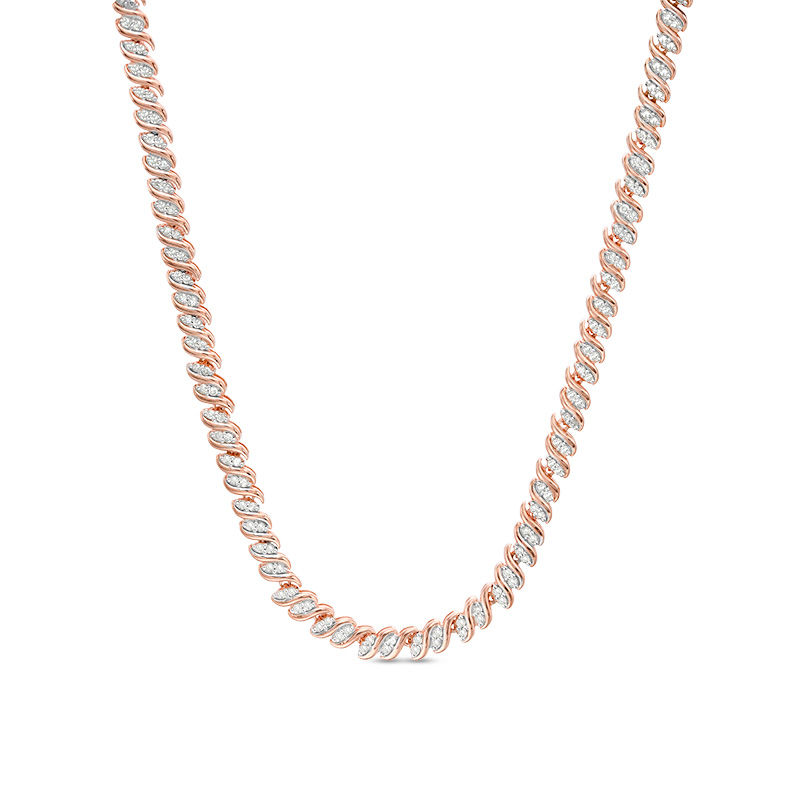 CT. T.W. Diamond Two-Stone "S" Curve Tennis Necklace in Sterling Silver with Rose Rhodium