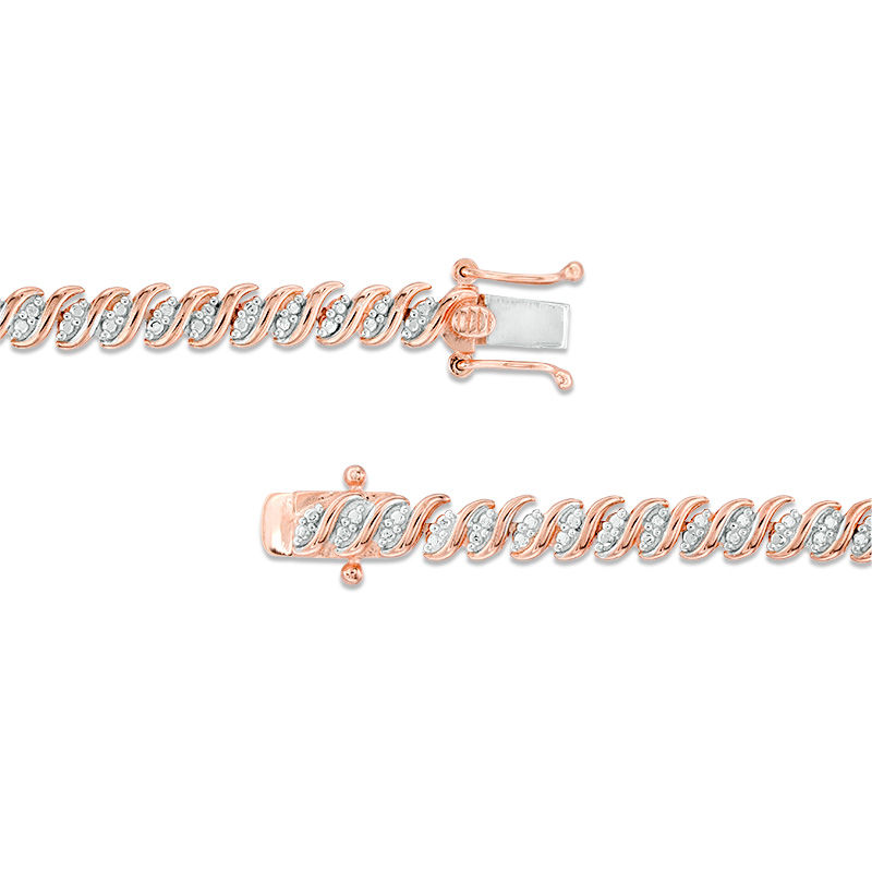 Main Image 3 of 1.98 CT. T.W. Diamond Two-Stone "S" Curve Tennis Necklace in Sterling Silver with Rose Rhodium - 17"