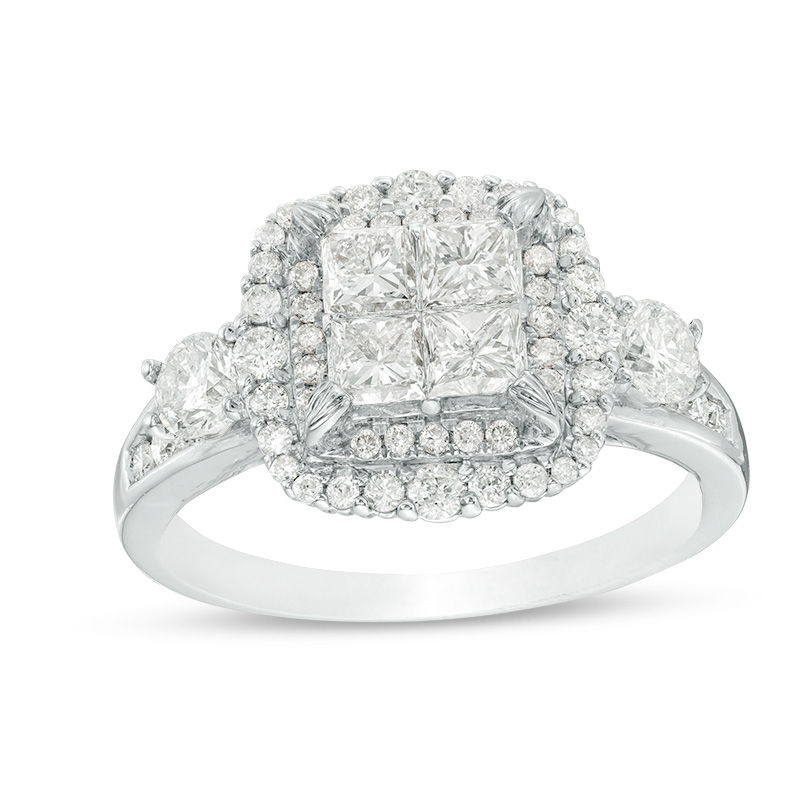 Main Image 1 of 1.50 CT. T.W. Quad Princess-Cut Diamond Frame Engagement Ring in 14K White Gold