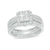 Thumbnail Image 0 of 0.75 CT. T.W. Quad Princess-Cut Diamond Frame Vintage-Style Bridal Set in 10K White Gold