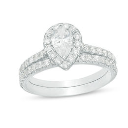 1.25 CT. T.W. Certified Canadian Pear-Shaped Diamond Frame Bridal Set in 14K White Gold (I/SI2)