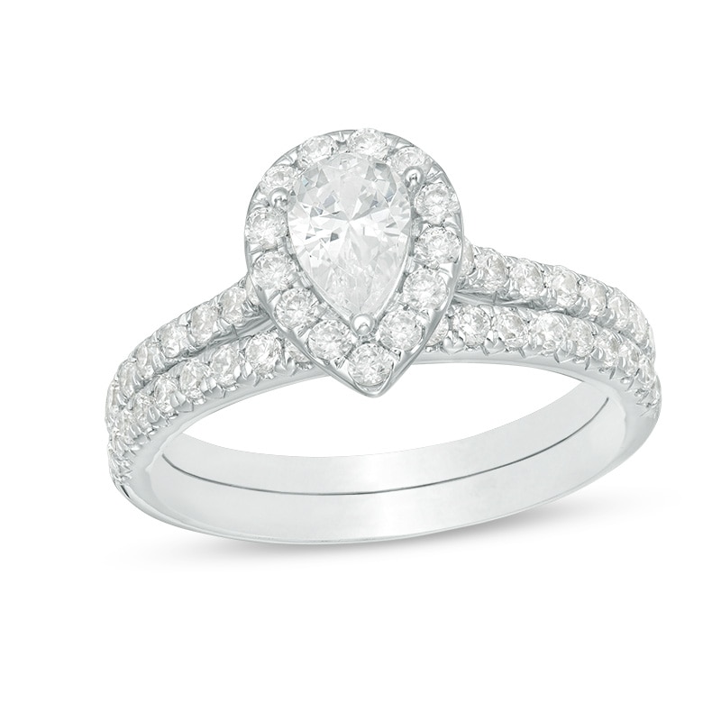 1.25 CT. T.W. Certified Canadian Pear-Shaped Diamond Frame Bridal Set 14K White Gold (I/SI2)