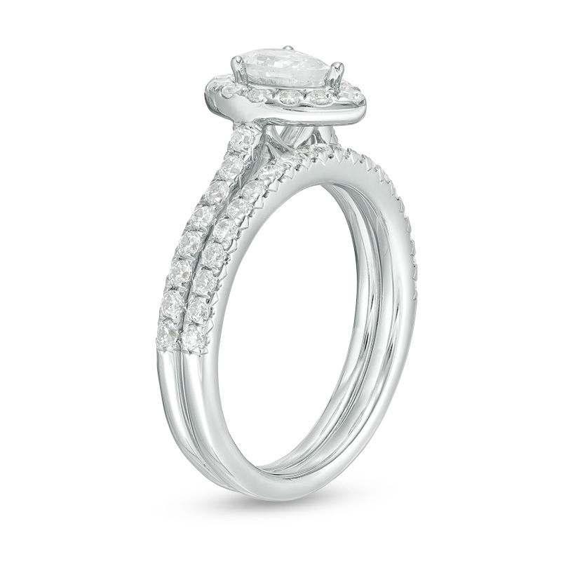 Main Image 2 of 1.25 CT. T.W. Certified Canadian Pear-Shaped Diamond Frame Bridal Set in 14K White Gold (I/SI2)