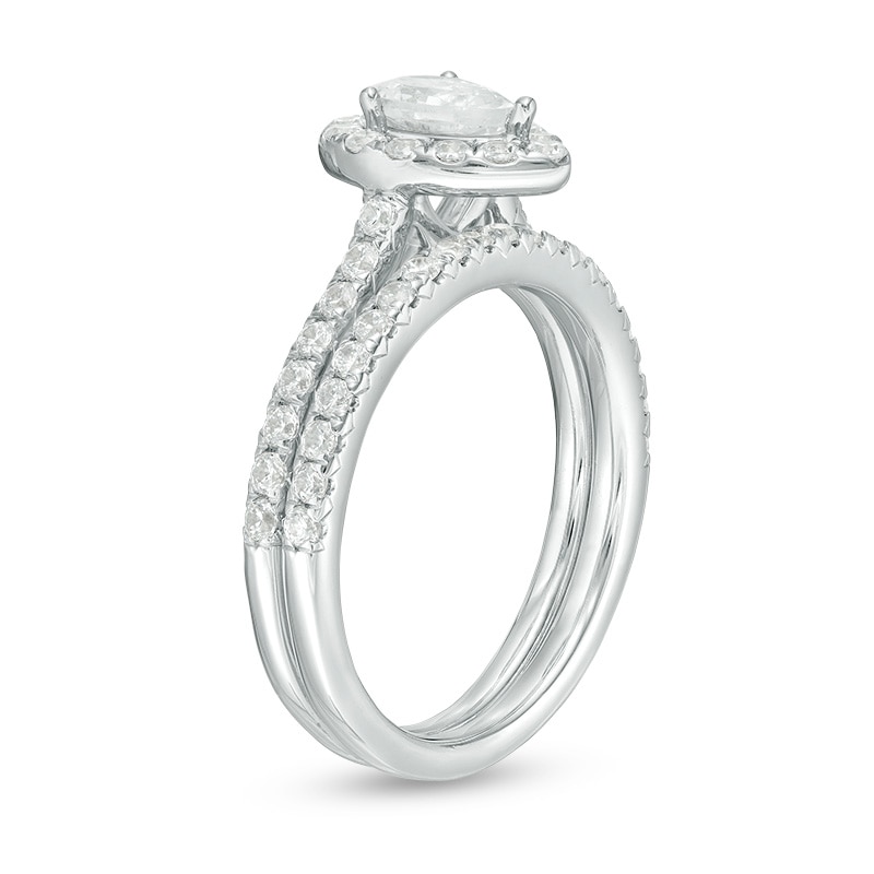 1.25 CT. T.W. Certified Canadian Pear-Shaped Diamond Frame Bridal Set 14K White Gold (I/SI2)