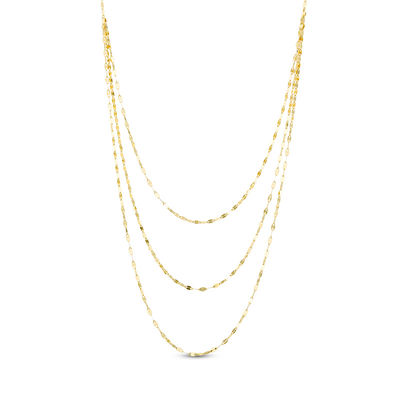 030 Gauge Triple Strand Mirror Chain Necklace in 14K Gold - 20"