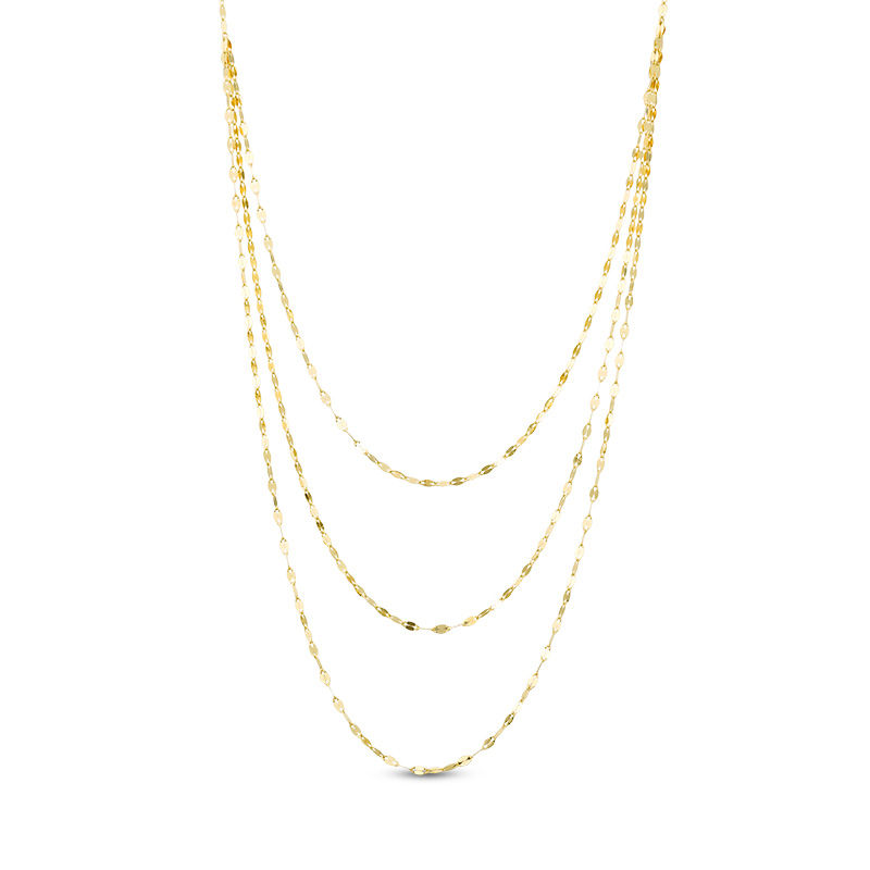 Italian Gold 030 Gauge Triple Strand Mirror Chain Necklace in 14K Gold - 20"|Peoples Jewellers
