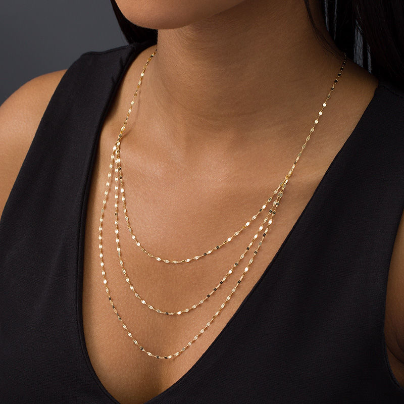 Main Image 2 of 030 Gauge Triple Strand Mirror Chain Necklace in 14K Gold - 20"