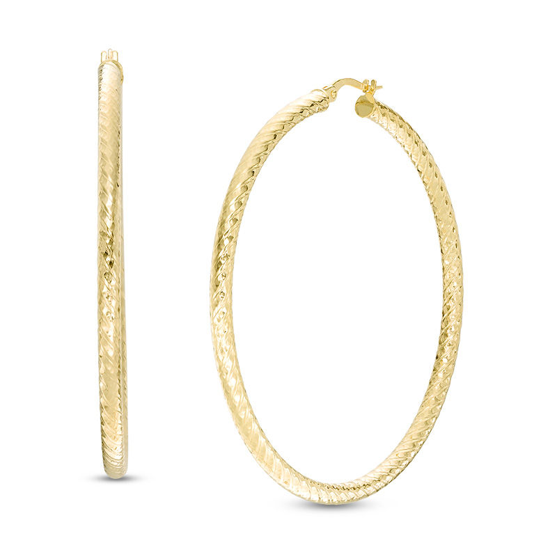 Italian Gold 50.0mm Diamond-Cut Hoop Earrings in 14K Gold|Peoples Jewellers