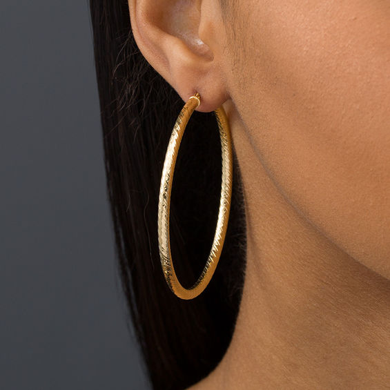 50.0mm Diamond-Cut Hoop Earrings in 14K Gold