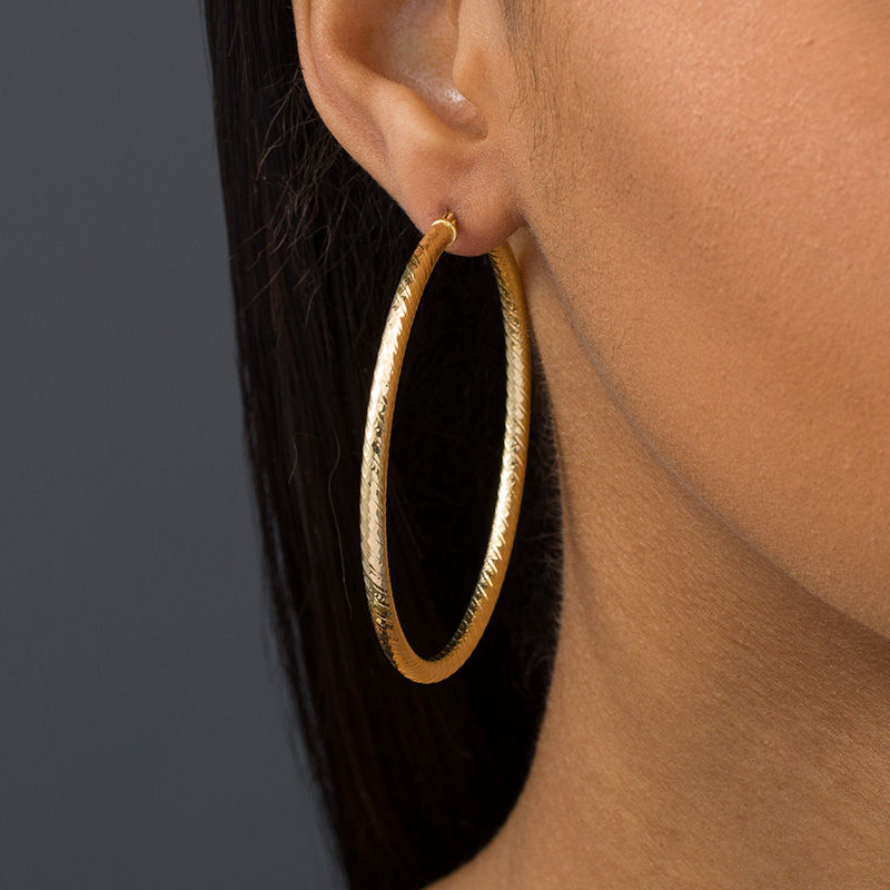 Italian Gold 50.0mm Diamond-Cut Hoop Earrings in 14K Gold