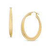 Thumbnail Image 0 of Italian Gold 30.0mm Diamond-Cut and Ribbed Hoop Earrings in 14K Gold