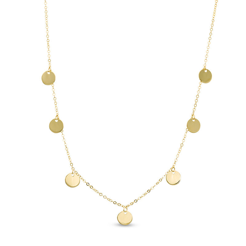 Italian Gold Disc Dangle Station Necklace in 14K Gold