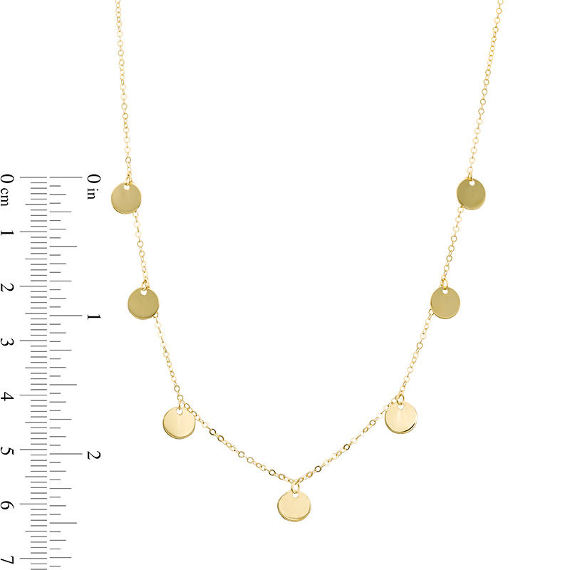 Italian Gold Disc Dangle Station Necklace in 14K Gold