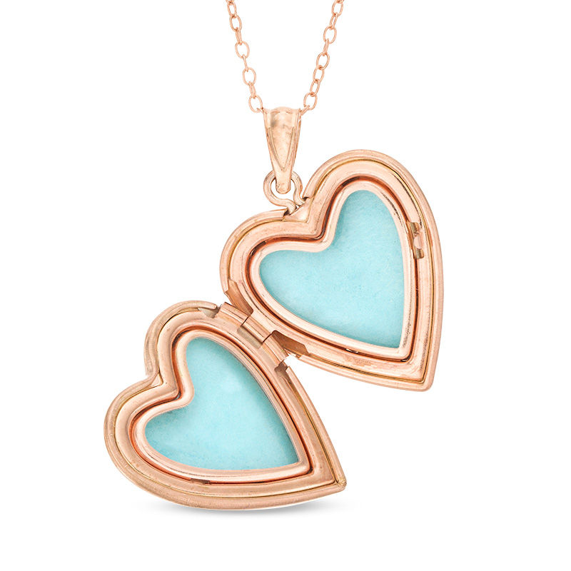 Main Image 3 of Filigree Etched Heart-Shaped Locket in Sterling Silver with Rose Rhodium