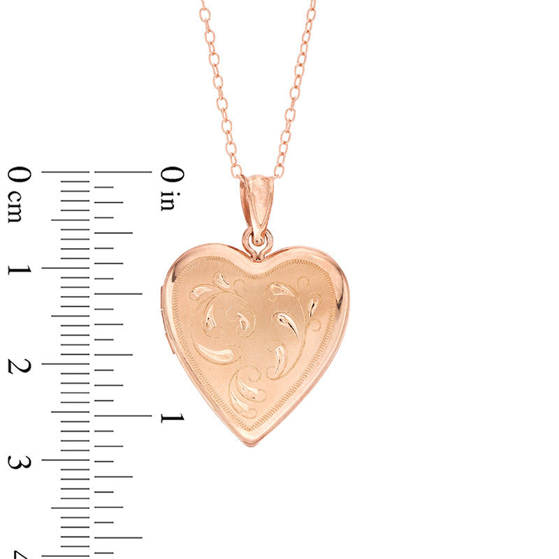 Filigree Etched Heart-Shaped Locket in Sterling Silver with Rose Rhodium