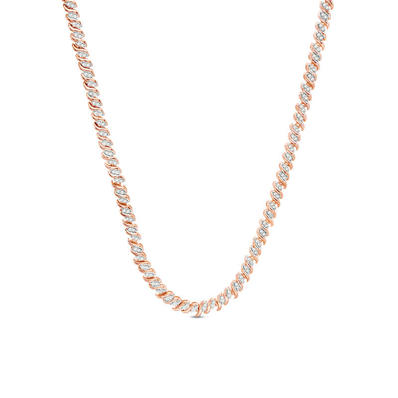1.00 CT. T.W. Diamond Two-Stone "S" Curve Tennis Necklace in Sterling Silver with Rose Rhodium - 17"