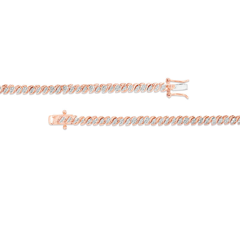 Main Image 3 of 1.00 CT. T.W. Diamond Two-Stone "S" Curve Tennis Necklace in Sterling Silver with Rose Rhodium - 17"