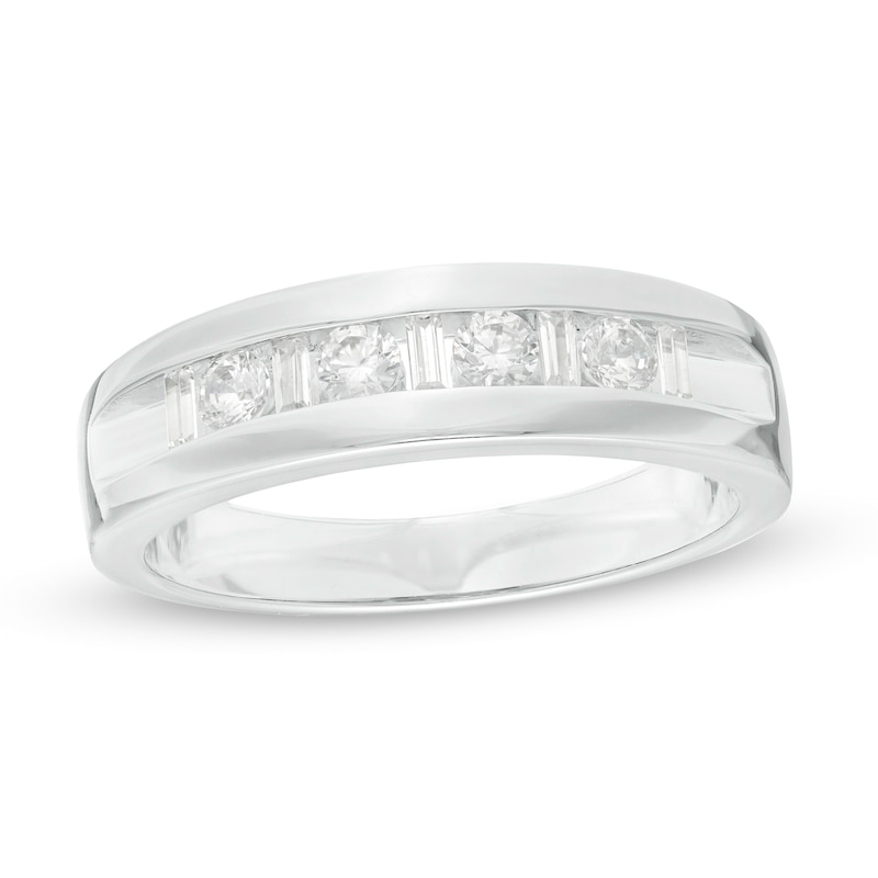 Men's 0.50 CT. T.W. Baguette and Round Diamond Wedding Band in 10K White Gold|Peoples Jewellers