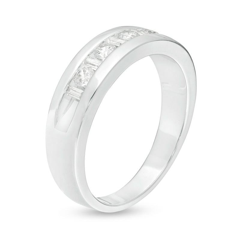 Main Image 3 of Men's 0.50 CT. T.W. Baguette and Round Diamond Wedding Band in 10K White Gold