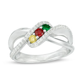 Mother's Birthstone and 1/5 CT. T.W. Diamond Bypass Split Shank Ring (3 or 5 Stones)