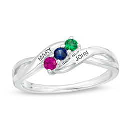 Mother's Birthstone Split Shank Twist Ring (3 Stones and 2 Names)