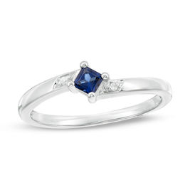 Princess-Cut Birthstone and Diamond Accent Bypass Ring (1 Stone)