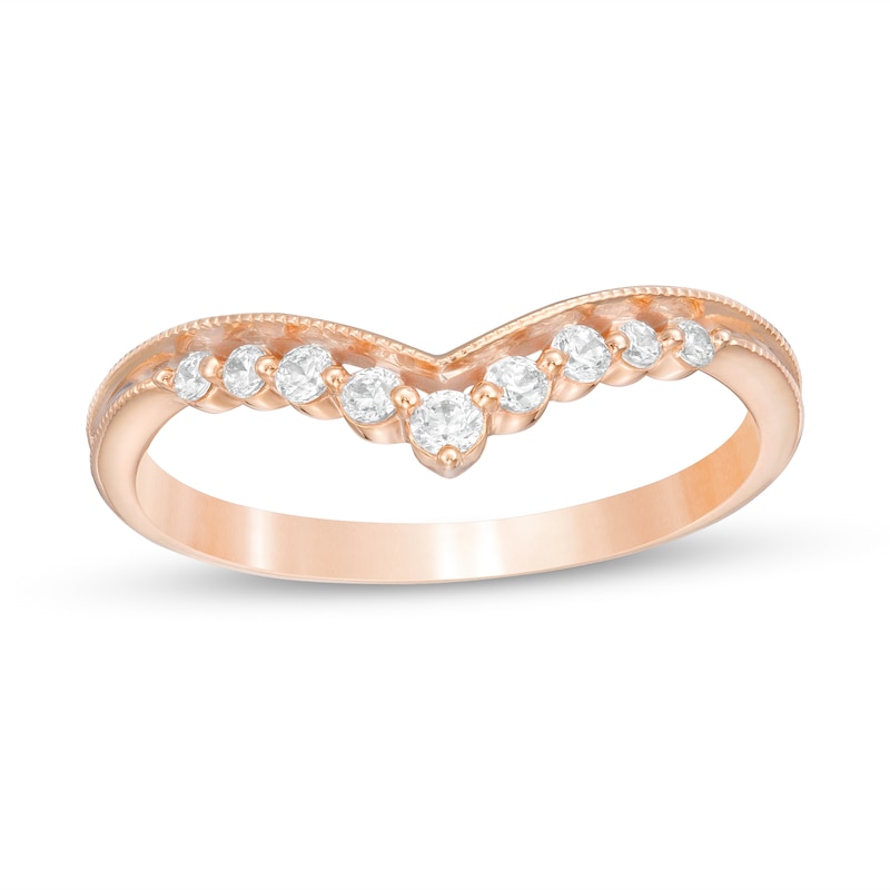 Main Image 1 of 0.145 CT. T.W. Diamond Chevron Anniversary Band in 10K Rose Gold