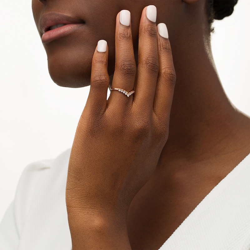 Main Image 2 of 0.145 CT. T.W. Diamond Chevron Anniversary Band in 10K Rose Gold