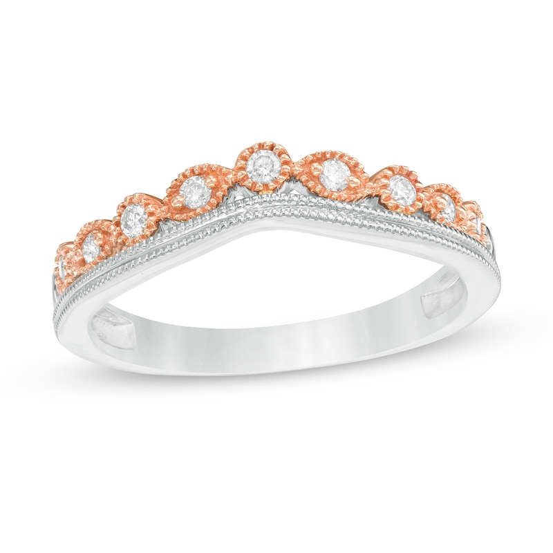0.115 CT. T.W. Diamond Contour Vintage-Style Anniversary Band in 10K Two-Tone Gold|Peoples Jewellers