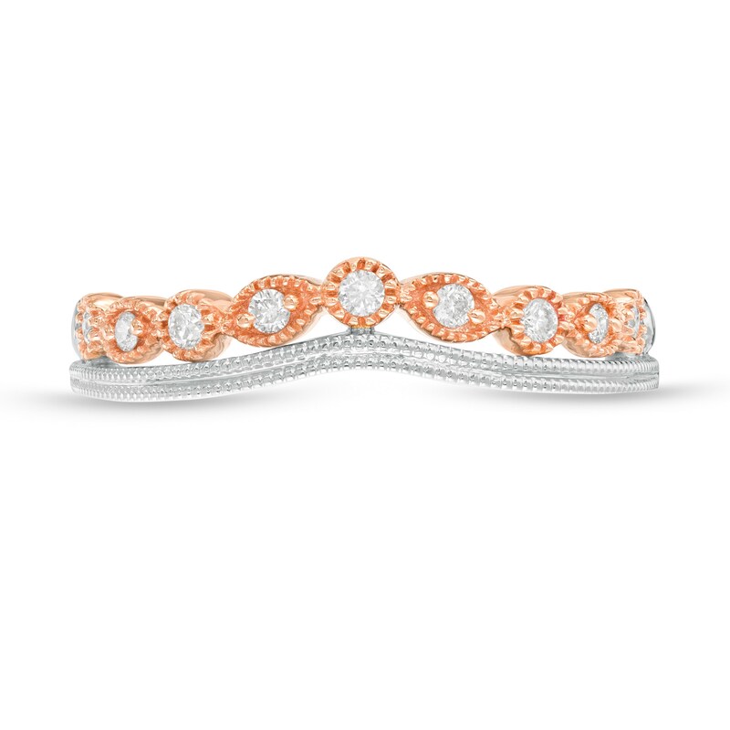 Main Image 4 of 0.115 CT. T.W. Diamond Contour Vintage-Style Anniversary Band in 10K Two-Tone Gold