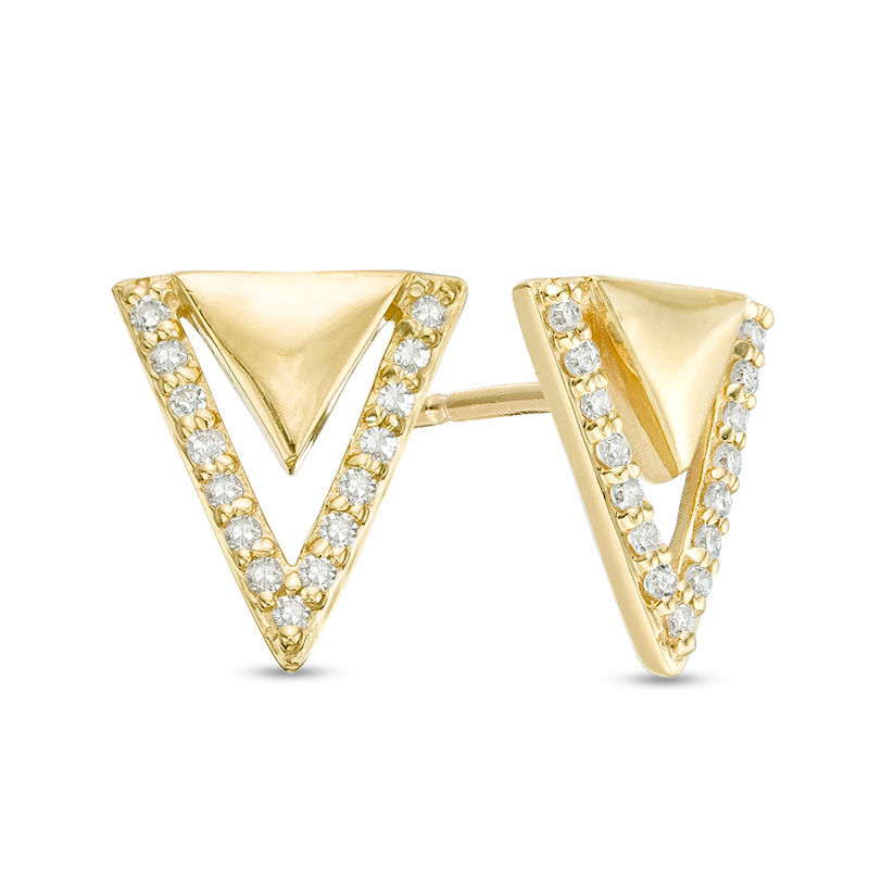 Rea AuRA™ Collection 0.087 CT. T.W. Diamond Triangle Stud Earrings in 10K Gold