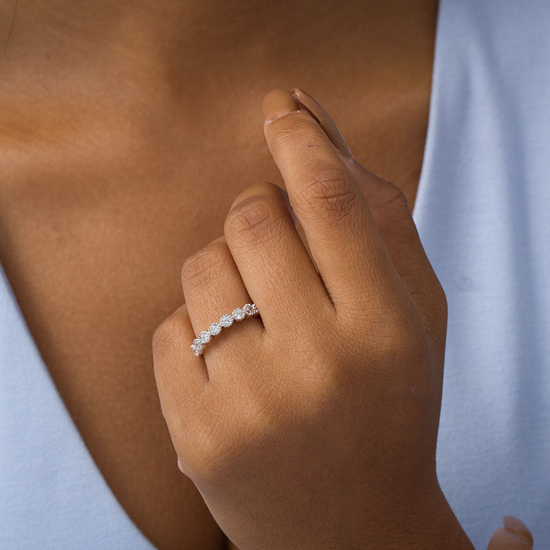 Main Image 2 of 0.45 CT. T.W. Diamond Vintage-Style Nine Stone Anniversary Band in 10K White Gold