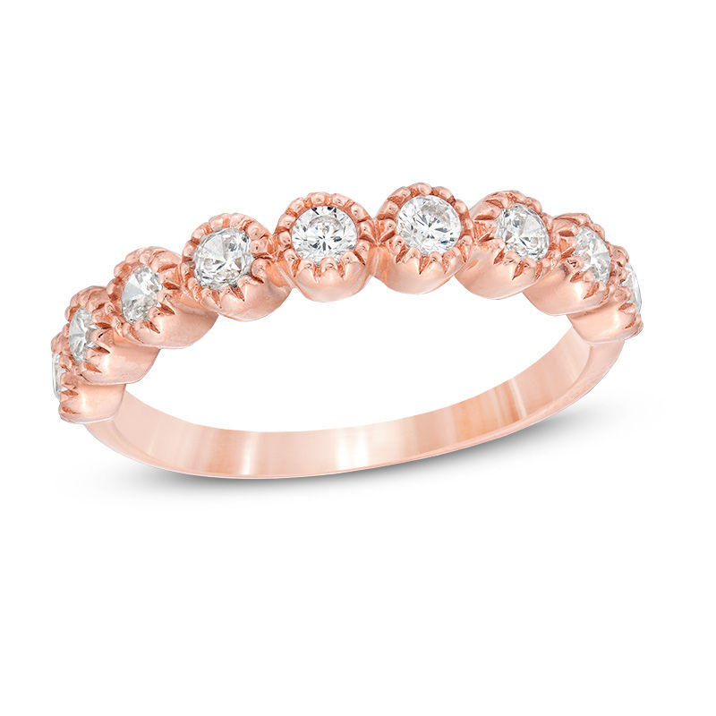 0.45 CT. T.W. Diamond Vintage-Style Nine Stone Anniversary Band in 10K Rose Gold