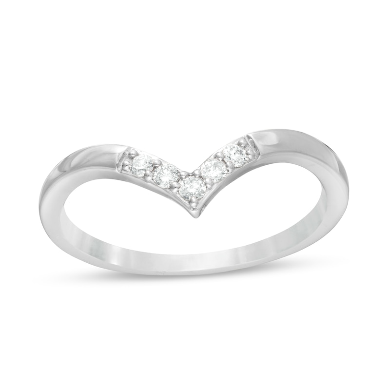 0.085 CT. T.W. Diamond Five Stone Chevron Anniversary Band in 10K White Gold